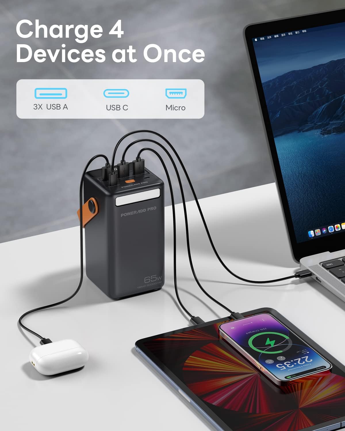 Power Bank 50000mAh PD 65W USB C Portable Charger with LED Display Fast Charging Compatible with Laptop MacBook & Smartphones