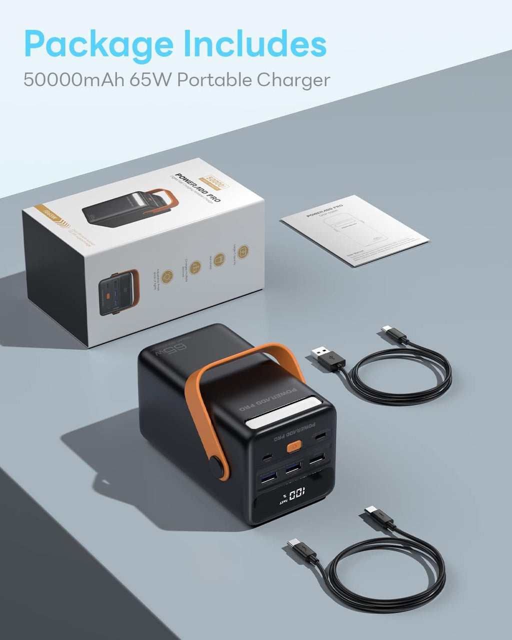 Power Bank 50000mAh PD 65W USB C Portable Charger with LED Display Fast Charging Compatible with Laptop MacBook & Smartphones