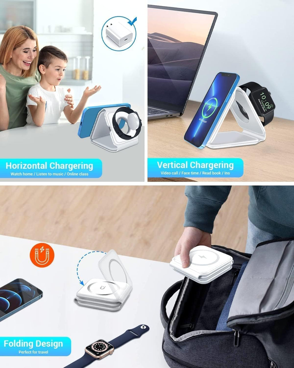 MagSafe 3 in 1 Foldable Wireless Charger 15W Charging Station | USA Lot Imported