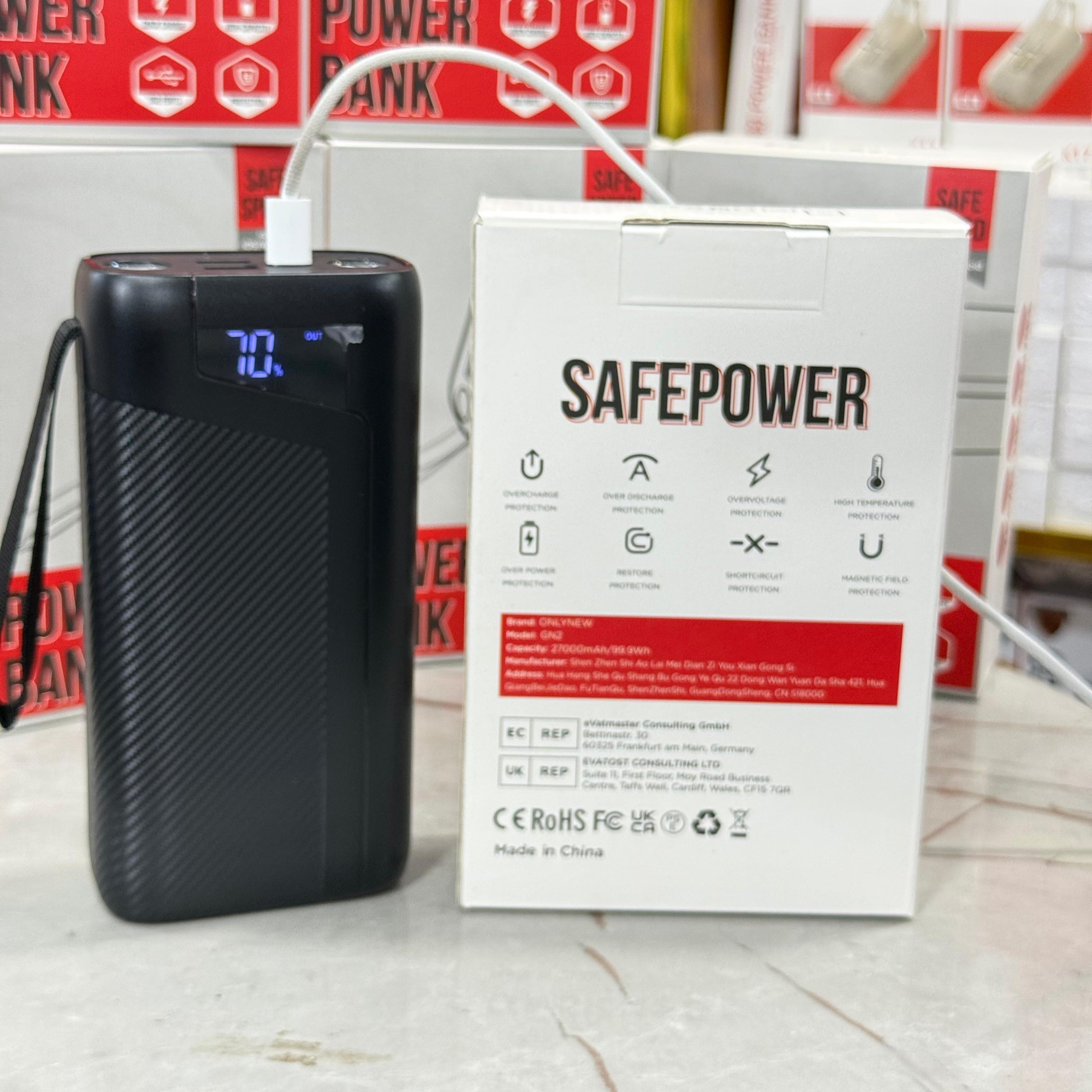 UK Imported 27000mAh Power Bank – Ultra-High Capacity | 6W LED Flashlight | Premium Polymer Battery | FREE 1M Fast Type-C to C Cable – Ideal for Travel, Outdoor & Emergency Power Backup