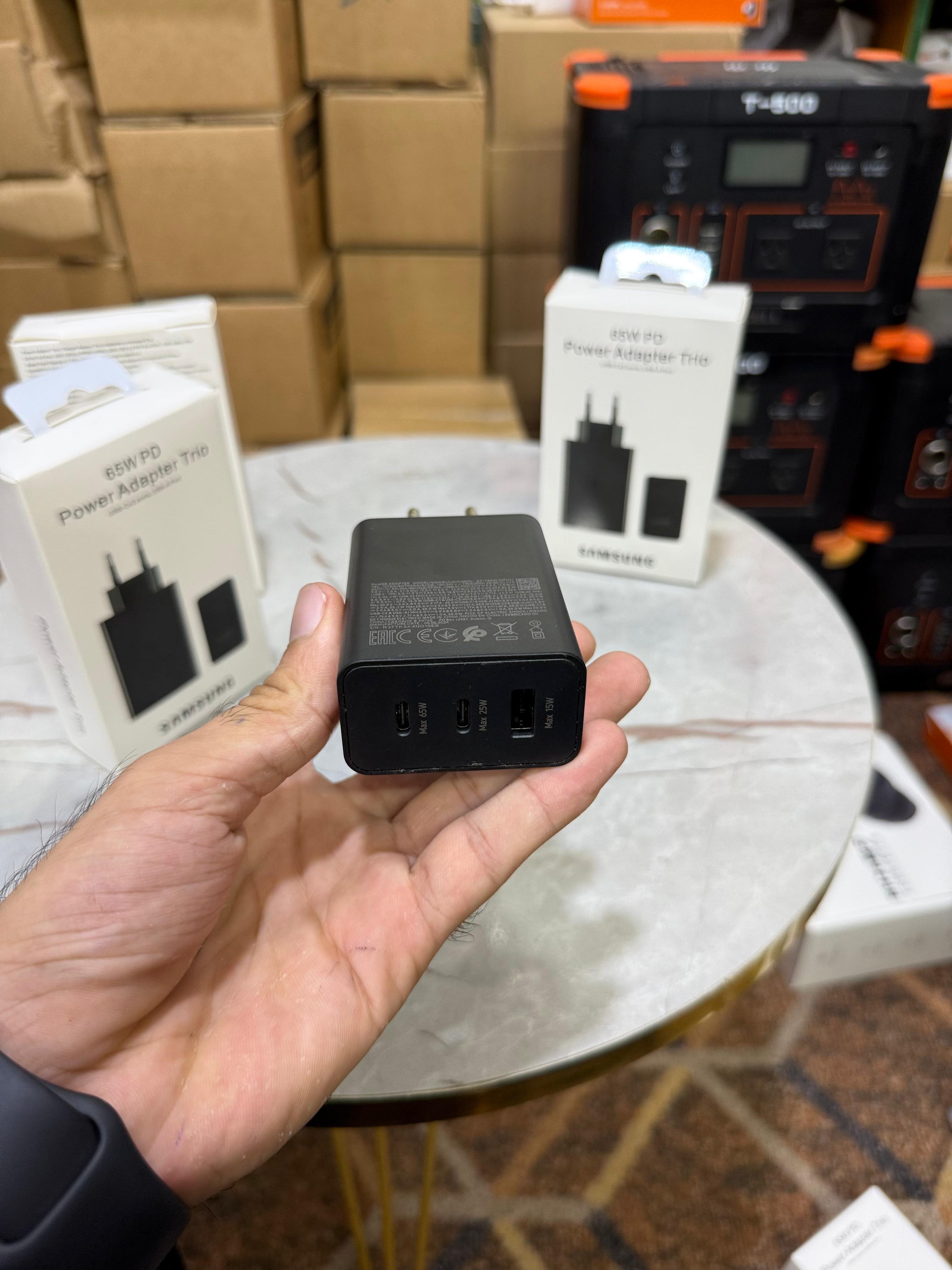 Samsung Premium 65W Power Adapter Trio | Super Fast Charging 3-Port Charger (2x USB-C + 1x USB-A) – All-in-One Charging Solution