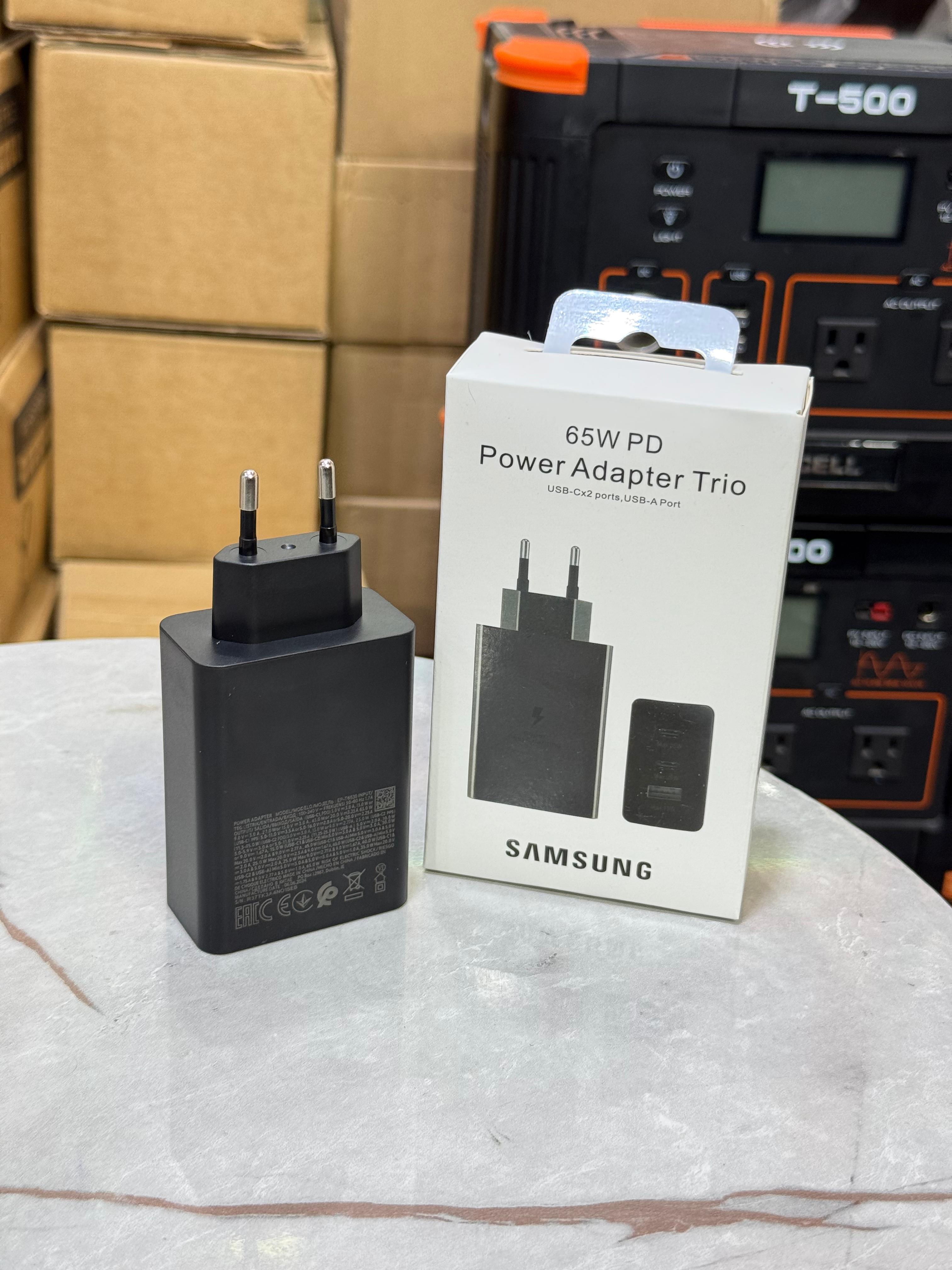 Samsung Premium 65W Power Adapter Trio | Super Fast Charging 3-Port Charger (2x USB-C + 1x USB-A) – All-in-One Charging Solution