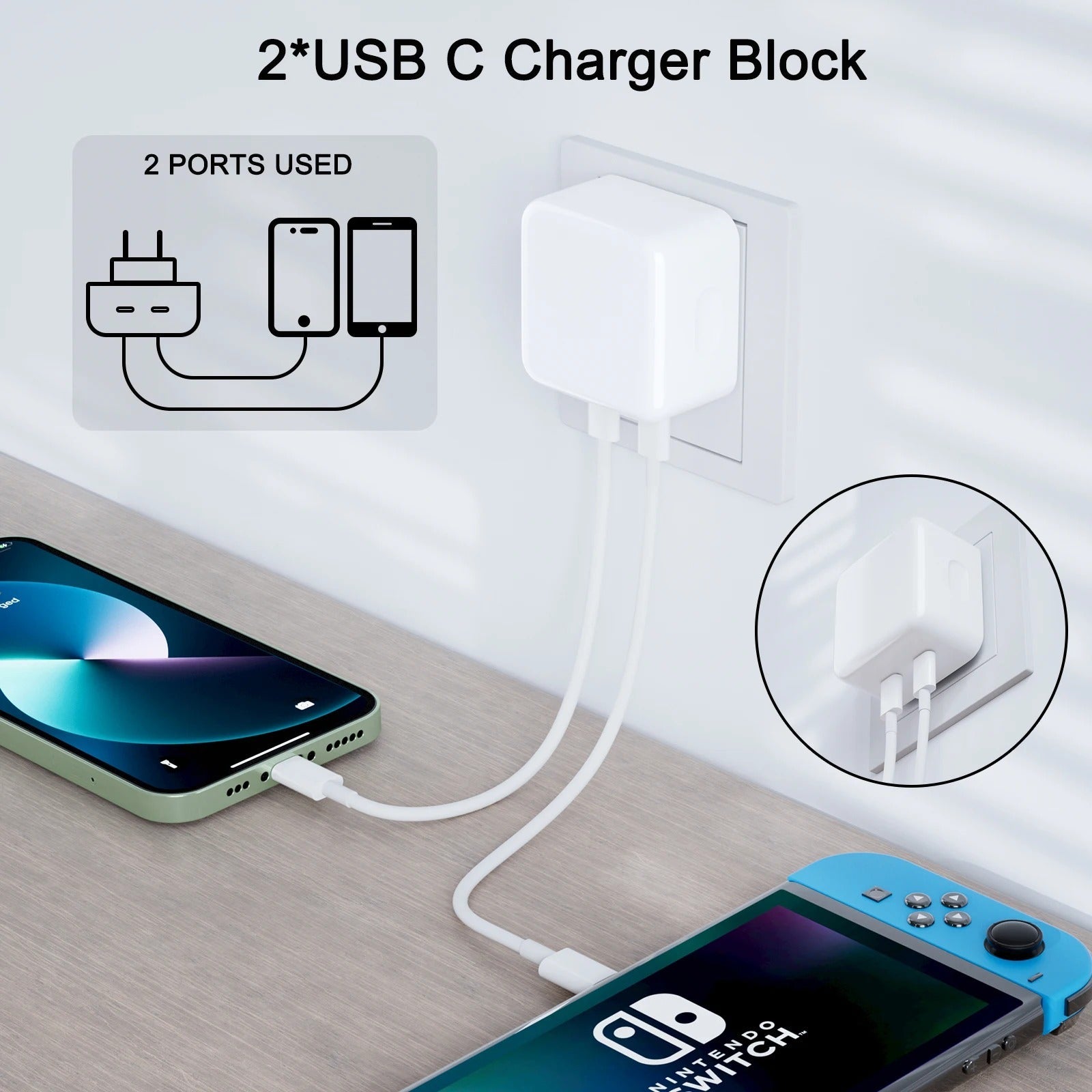 USA Lot Imported 100% Original Apple 35W Dual PD Fast Charger with Free 2 Cables