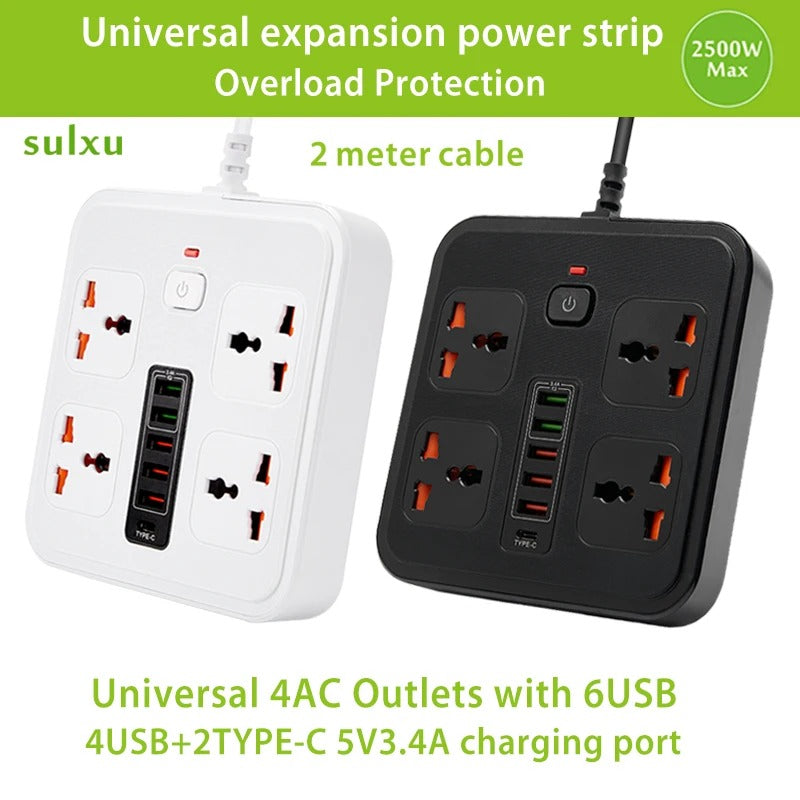 Over Load Socket Universal power socket with overload protection 4 AC Outlets 2-meter c ...