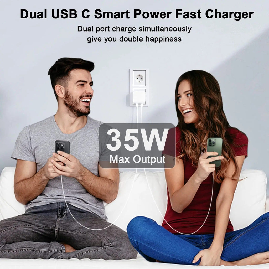USA Lot Imported 100% Original Apple 35W Dual PD Fast Charger with Free 2 Cables