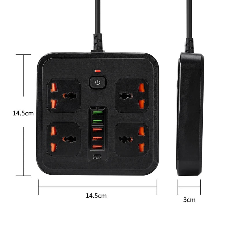 Over Load Socket Universal power socket with overload protection 4 AC Outlets 2-meter c ...