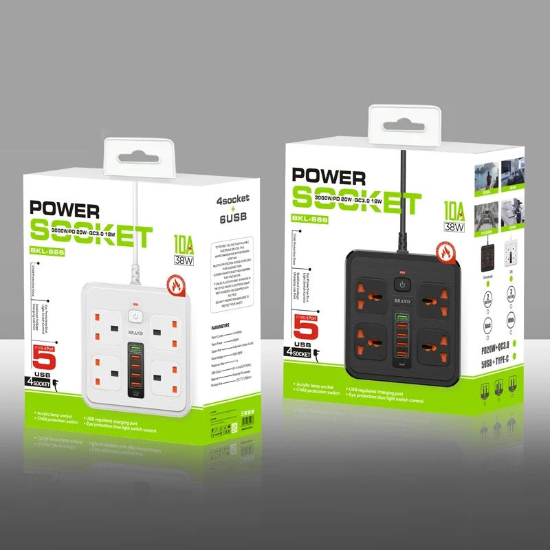 Over Load Socket Universal power socket with overload protection 4 AC Outlets 2-meter c ...